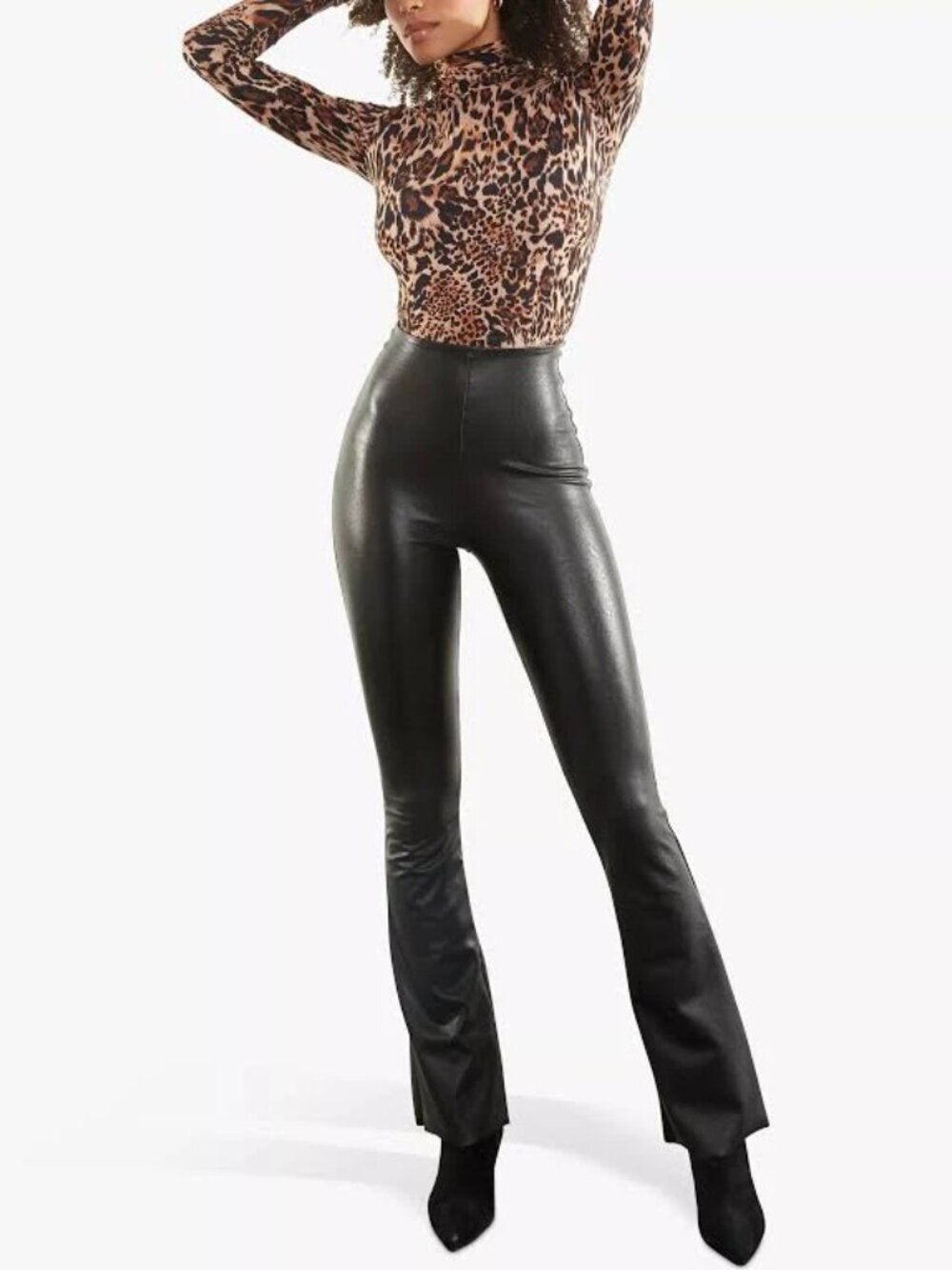 Commando Pants Faux Leather Flare Leggings Vegan High Rise Wide Leg Black Medium